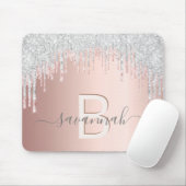 Rose Gold Silberrösche Rosa Tropfen Monogramm Name Mousepad (Mit Mouse)