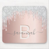 Rose Gold Silberrösche Rosa Tropfen Monogramm Name Mousepad (Vorne)