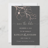 Rose Gold Silhouette Save the Date Karte (Vorderseite)