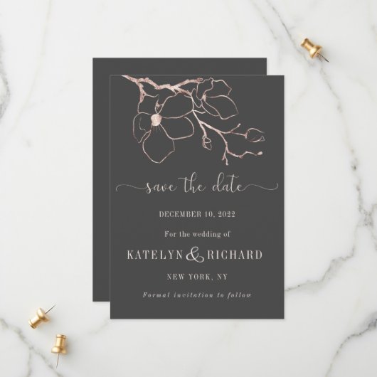 Rose Gold Silhouette Save the Date Karte (Vorderseite/Rückseite Beispiel)