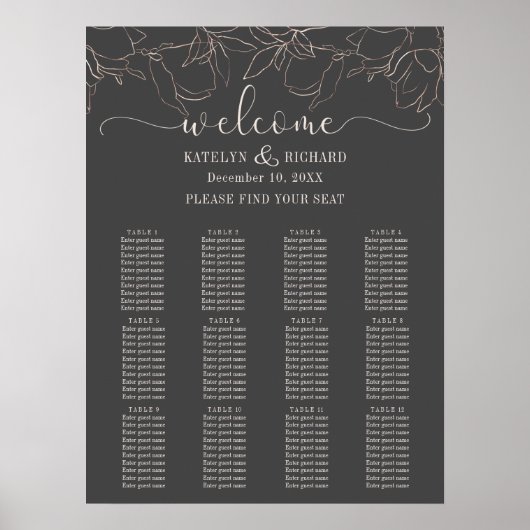 Rose Gold Silhouette Sitzplan Poster (Vorne)