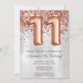 Rose Gold Silver 11. Geburtstagsparty Einladung (Vorderseite)