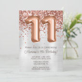 Rose Gold Silver 11. Geburtstagsparty Einladung (Stehend Vorderseite)