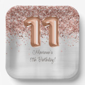 Rose Gold Silver 11. Geburtstagsparty Pappteller (Vorderseite)