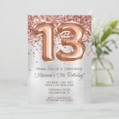 Rose Gold Silver 13. Geburtstagsparty Einladung (Stehend Vorderseite)