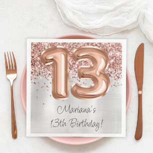 Rose Gold Silver 13. Geburtstagsparty Serviette