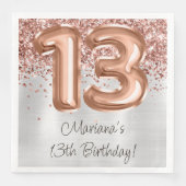 Rose Gold Silver 13. Geburtstagsparty Serviette (Vorderseite)