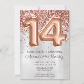 Rose Gold Silver 14. Geburtstagsparty Einladung (Vorderseite)