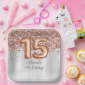 Rose Gold Silver 15. Geburtstagsparty Pappteller (Party)