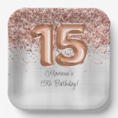 Rose Gold Silver 15. Geburtstagsparty Pappteller (Vorderseite)
