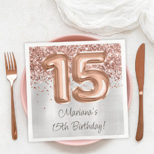Rose Gold Silver 15. Geburtstagsparty Serviette