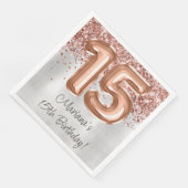 Rose Gold Silver 15. Geburtstagsparty Serviette (Ecke)