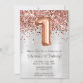 Rose Gold Silver 1. Geburtstag Party Einladung (Vorderseite)