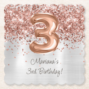 Rose Gold Silver 3. Geburtstag Party Untersetzer