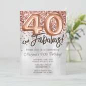 Rose Gold Silver 40. Geburtstag Party Einladung (Stehend Vorderseite)