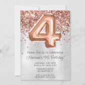 Rose Gold Silver 4. Geburtstagsfeier Party Einladu Einladung (Vorderseite)