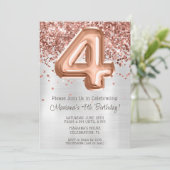 Rose Gold Silver 4. Geburtstagsfeier Party Einladu Einladung (Stehend Vorderseite)