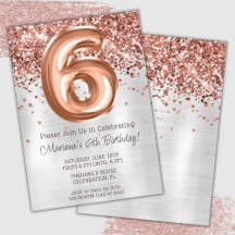 Rose Gold Silver 6. Geburtstagsparty Einladung