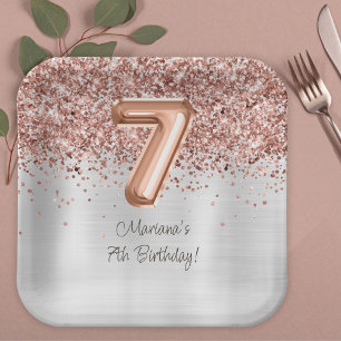 Rose Gold Silver 7. Geburtstagsparty Pappteller