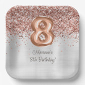 Rose Gold Silver 8. Geburtstagsparty Pappteller (Vorderseite)
