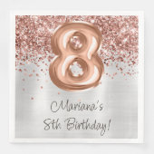 Rose Gold Silver 8. Geburtstagsparty Serviette (Vorderseite)