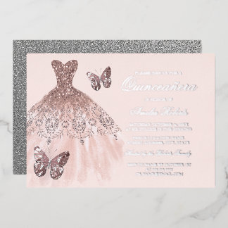 ROSE GOLD SILVER Butterfly Dress Quinceanera Folieneinladung