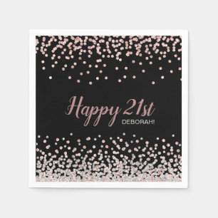 Rose Gold Silver Confetti 21. Geburtstag Party Serviette