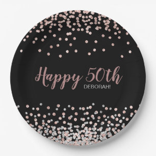 Rose Gold Silver Confetti 50. Geburtstagsparty Pappteller
