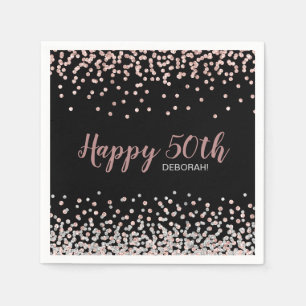 Rose Gold Silver Confetti 50. Geburtstagsparty Serviette
