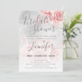 Rose Gold Silver Floral Glitzer Brautparty Einladung (Stehend Vorderseite)