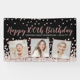 Rose Gold Silver Foto Collage 100. Geburtstag Banner