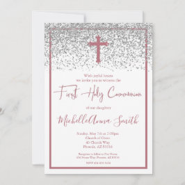 Rose Gold Silver Girl Erste Heilige Kommune Einladung