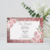 Rose gold silver glitter pink floral Details Begleitkarte (Stehend Vorderseite)