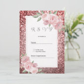 Rose gold silver glitter pink floral RSVP  Einladung (Stehend Vorderseite)
