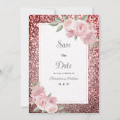 Rose gold silver glitter pink floral Save The Date Einladung (Vorderseite)