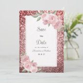 Rose gold silver glitter pink floral Save The Date Einladung (Stehend Vorderseite)