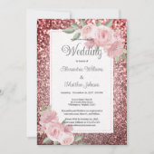 Rose gold silver glitter pink floral Wedding  Einladung (Vorderseite)