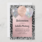 Rose Gold Silver Glitzer Balloons Quinceañera Einladung (Vorderseite)