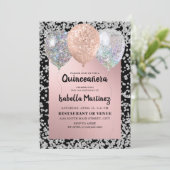 Rose Gold Silver Glitzer Balloons Quinceañera Einladung (Stehend Vorderseite)