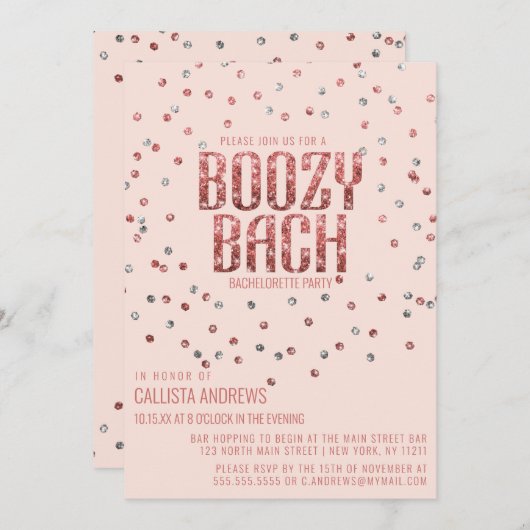 Rose Gold Silver Glitzer Confetti Bachelorette Einladung (Vorne/Hinten)