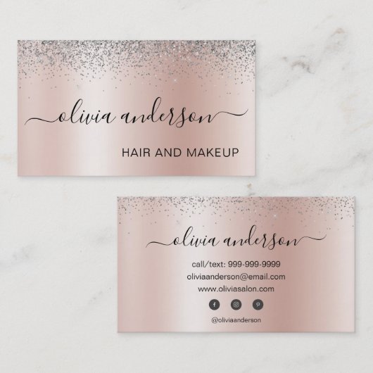 Rose Gold Silver Glitzer Haar Makeup Salon Visitenkarte (Vorne/Hinten)