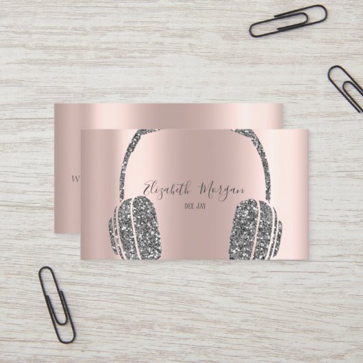 Rose Gold Silver Glitzer Headphone DJ Visitenkarte (Vorderseite/Rückseite Beispiel)