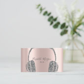 Rose Gold Silver Glitzer Headphone DJ Visitenkarte (Stehend Vorderseite)