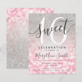 Rose Gold Silver Glitzer Lights 16. Geburtstag Einladung