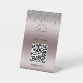 Rose Gold Silver Glitzer Scan Me QR-Logo Sockelschild (Vorderseite)