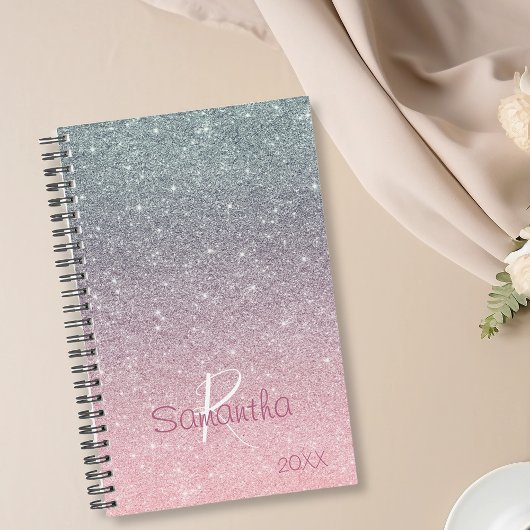 Rose Gold Silver Glitzer Sparkle Jährliche Monogra Planer