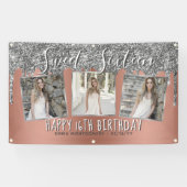 Rose Gold Silver Glitzer Tropfen Foto 16. Geburtst Banner (Horizontal)