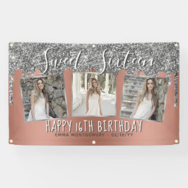 Rose Gold Silver Glitzer Tropfen Foto 16. Geburtst Banner
