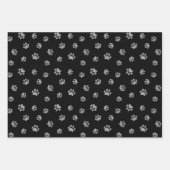 Rose Gold Silver Gold Glitzer Paw Prints auf Black Geschenkpapier Set (Vorderseite 3)