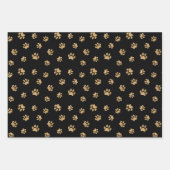 Rose Gold Silver Gold Glitzer Paw Prints auf Black Geschenkpapier Set (Vorderseite 2)